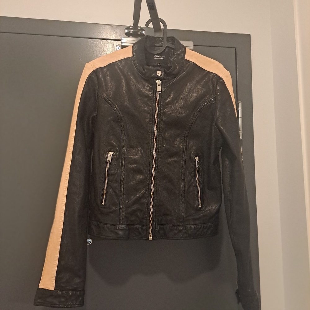 Lamarque Black and Cream Leather Jacket